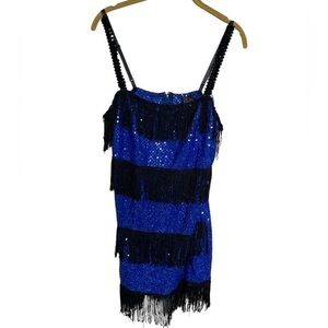 Fredericks of Hollywood Blue Fringe Flapper Dress Large